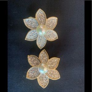 Pearl and rhinestone clip on earrings